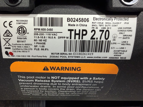 Zodiac Jandy Variable-Speed Pool Pump Motor, 2.7 HP | B0245806