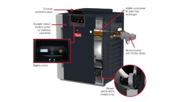 Raypak B-R406A-EP-X #57 Digital ASME Propane Gas Heater– 406K BTU, Digital, Nickel Heat Exchanger, Cast Iron Headers  | 017414