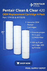 Pentair Clean & Clear 420 OEM/Original Cartridge Filter Replacement Kit, 4-Pack | 179135 & R173576