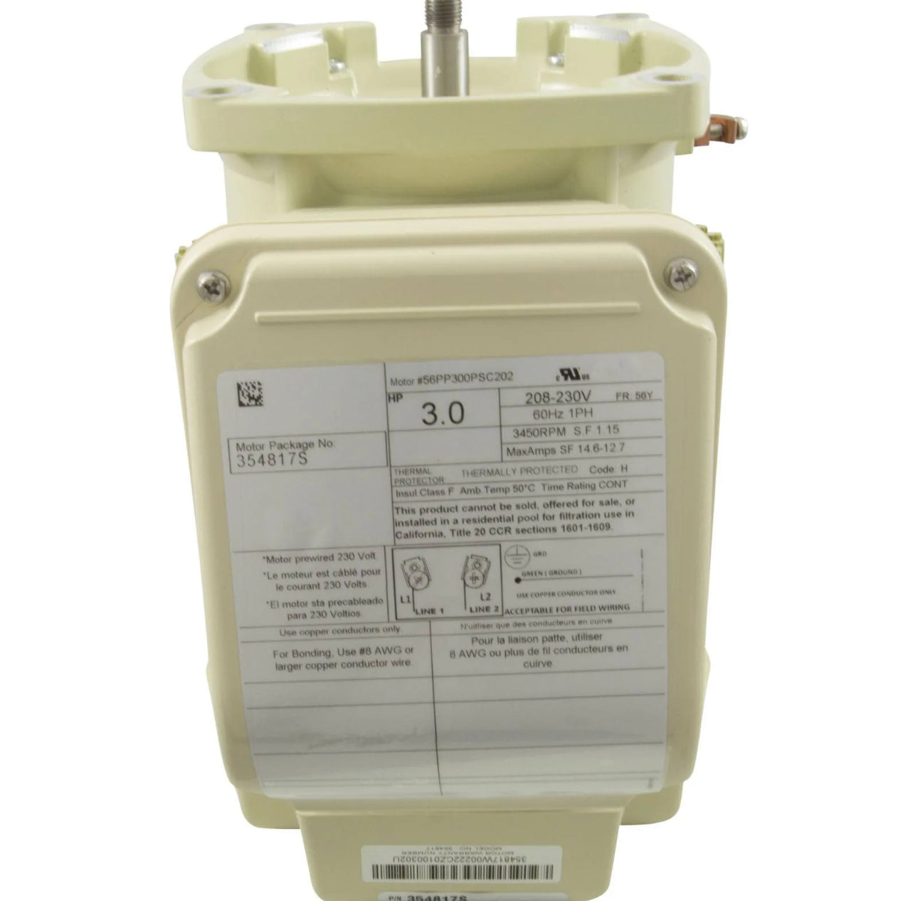 Pentair WhisperfFlo Pump Motor Single Speed 3 HP TEFC | 354817S by Pool Supply Depot LLC