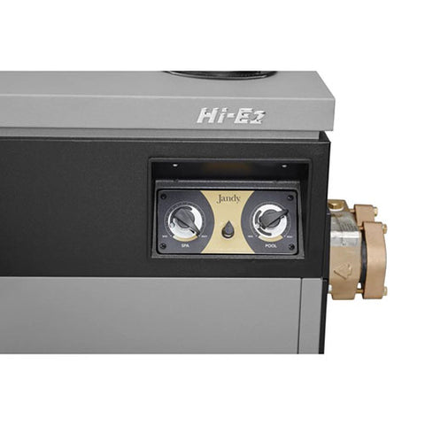 Jandy Hi-E2 EHE350NC heater control panel with separate pool and spa temperature dials.