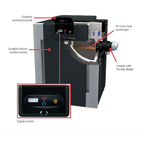 Raypak P-R266A-En-C #52 Digital Natural Gas Heater, 266K Btu, Electronic Ignition, Polymer Headers, Copper Exchanger, 220 Lbs | 009847