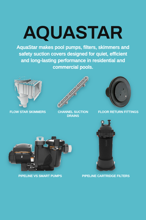 Featured AquaStar products - pumps, filters, skimmers and suction drains