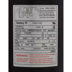 Century Pool Pump Motor Square Flange 1HP 1-Speed 115/230V 48Y Frame | USQ1102
