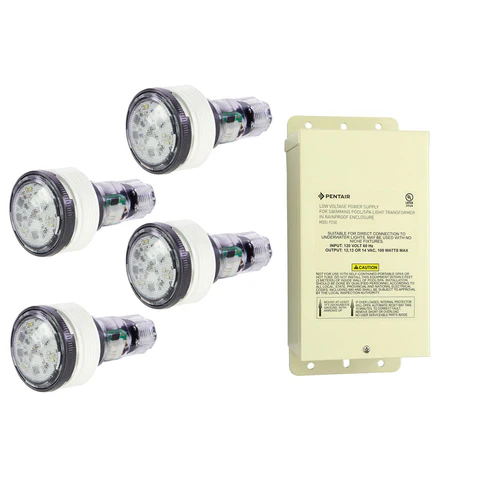 Pentair 4x Microbrite, COLOR LED, 12V, Combo Kit w/ 300 Watt Trasnformer 100FT Cord | 602133
