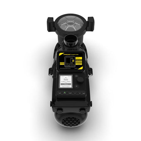 Top view of Jandy VSFHP165DVSP FloPro pump with the SpeedSet Plus controller cover open.