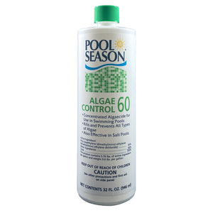 Pool Season 47245960 Algae Control 60, 1 qt bottle with green cap and front product label.
