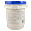 Rear label on Pool Season 47251260 8 lb chlorinating tablet bucket showing directions, precautions and barcode.