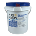 Pool Season 47251260 8 lb bucket of 3-inch individually wrapped chlorinating tablets with blue lid.
