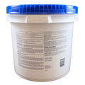 Rear label of Pool Season 47251310 25 lb chlorinating concentrate pail showing directions, precautions and barcode.