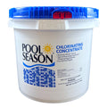 Pool Season 47251310 25 lb chlorinating concentrate pail with blue lid and front product label.