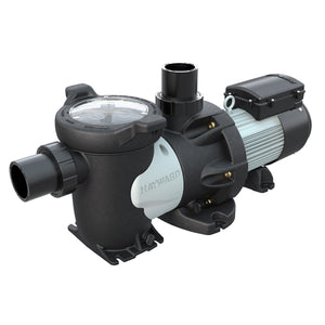 Hayward HCP30503 HCP 3000 Series 5 HP commercial pool pump with clear strainer lid, front three-quarter view.