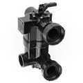 Jandy BWVL-NVL Never Lube 2-in-1 backwash valve with two filter union connections, angled view.