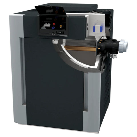 Raypak B-R406A-EN-C #50 Digital ASME Natural Gas Heater, 399K BTU, Copper Exchanger, 268 lbs, 2” Bronze Headers, ProTek Shield Module | 017374