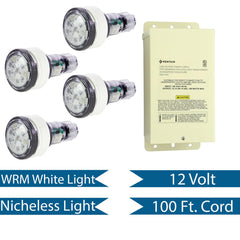 Pentair 4x Microbrite, WHITE LED, 12V, Combo Kit w/ 300 Watt Trasnformer 100FT Cord | 602134