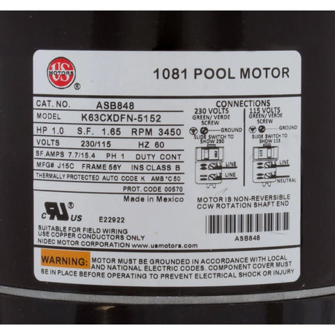 Us Motors 1 Hp Sq Flange Asb848 56Y | ASB848